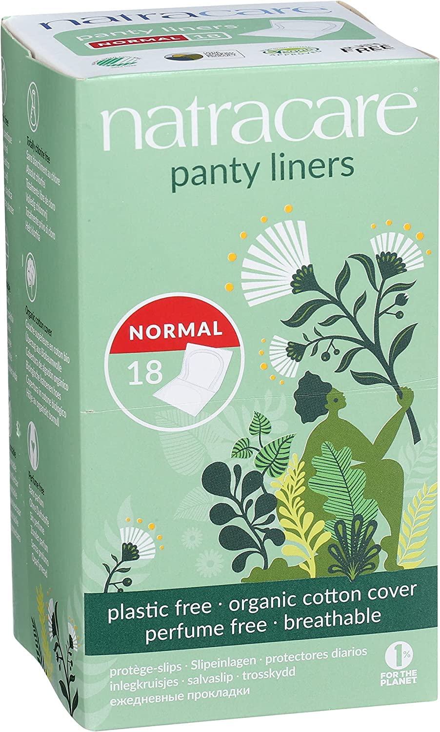 Natracare Panty Liner, Normal, Wrapped, 18 ct (Pack of 4)