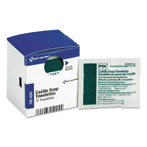First Aid Only Castile Soap Towelettes, 10/Box