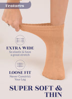 Hugh Ugoli Women Diabetic Ankle Socks, Super Soft & Thin Bamboo Socks, Wide & Loose, Non-Binding Top & Seamless Toe, 4 Pairs, Ha
