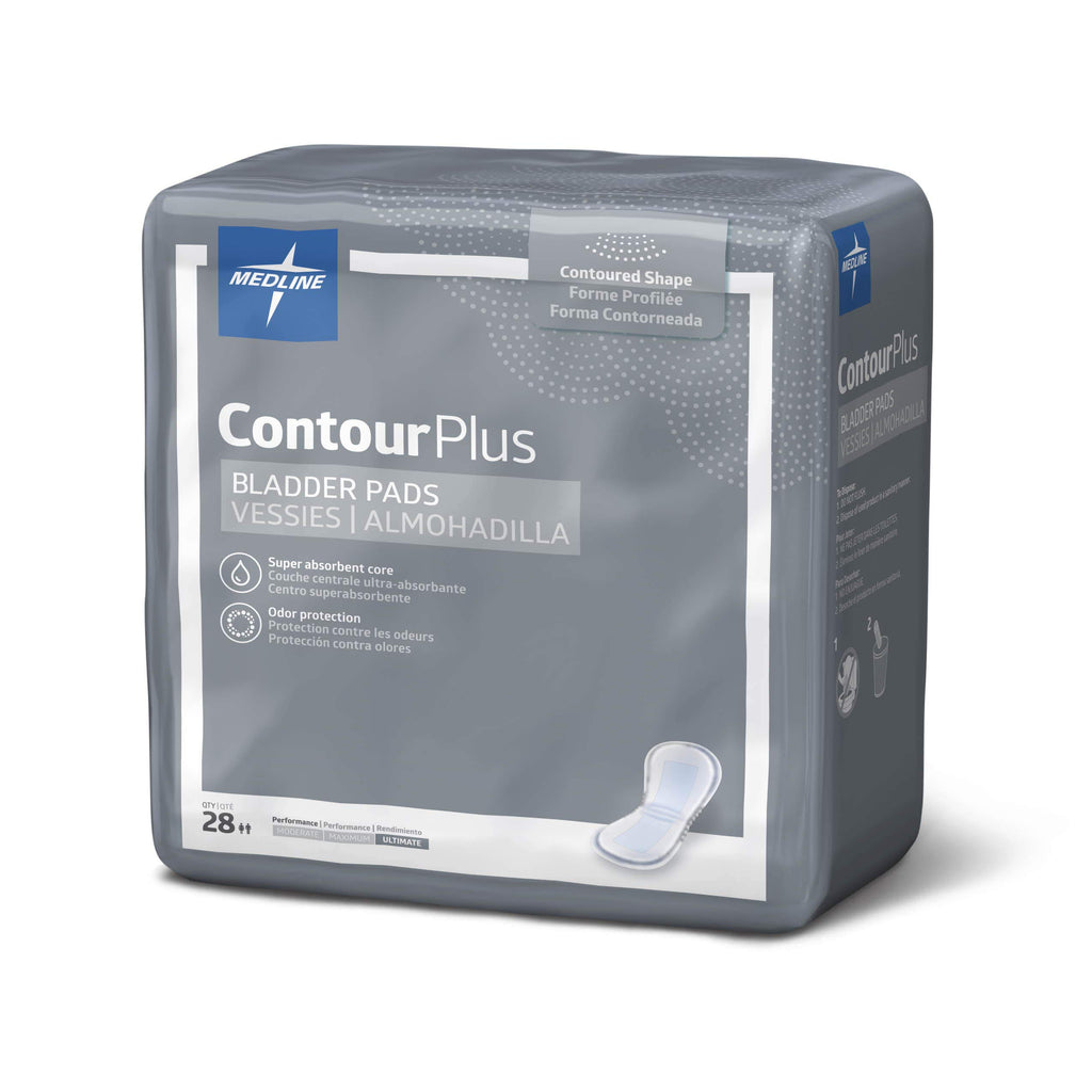 Medline ContourPlus Bladder Control Pads, Ultimate Absorbency, 8 x 17 Inches, Bag of 28