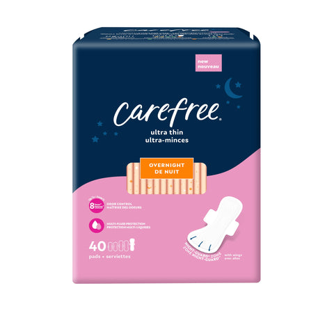 Carefree Ultra Thin Pads for Women, Overnight Pads With Wings, 40ct | Carefree Pads, Feminine Care, Period Pads & Postpartum Pad