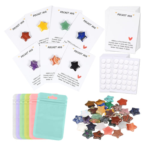 ISAROARO 42 Sets Bulk Pocket Hug Little Star Worry Stones Token Gift Card for Friends Colleagues Family Distance Social Celebrat
