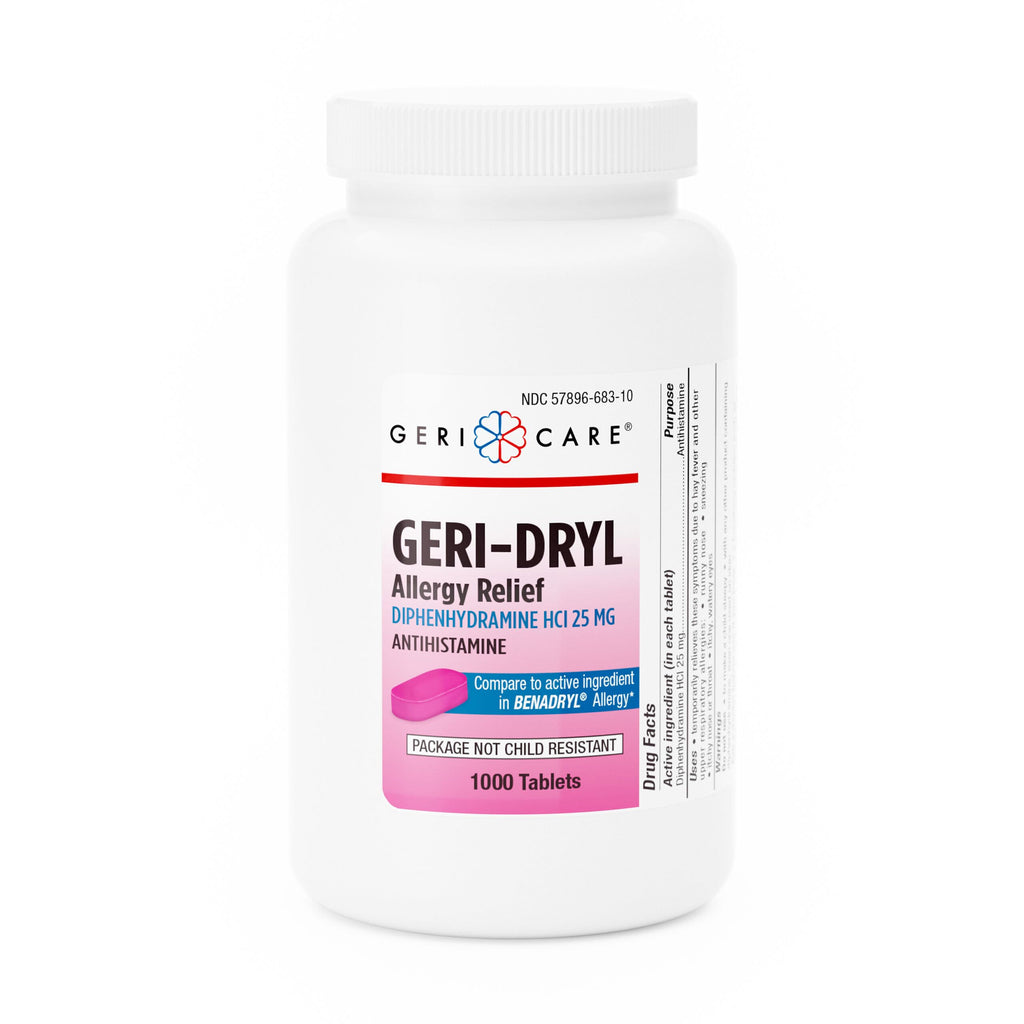Geri-Dryl Allergy Relief Tablets (1000 Count) by GeriCare| Diphenhydramine HCI 25mg Antihistamine Tablets for Sneezing, Runny No