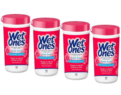 WET ONES Antibacterial Hand Wipes, Fresh Scent 40 Each (Pack of 4)