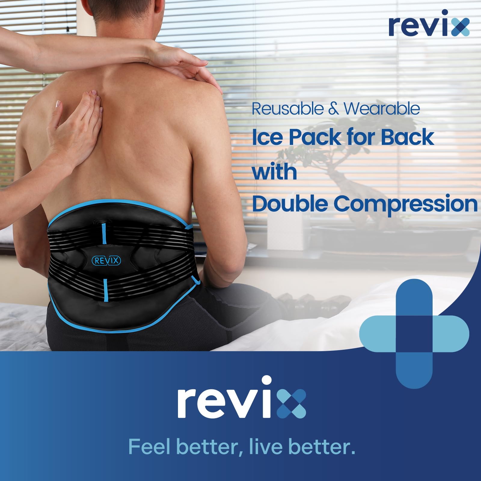REVIX Large Ice Pack for Back Discomfort Relief with Double Compression, Reusable Gel Lower Back Wrap Ice Brace for Lumbar, Scia