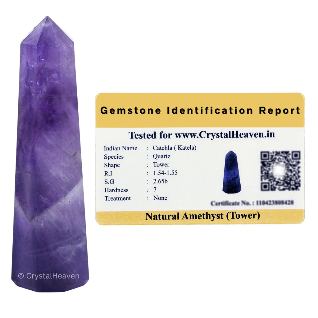 Certified Amethyst Crystal Tower Obelisk Point for Chakra, Healing and Balancing - AAA Grade Original Gemstone Agate for Reiki M