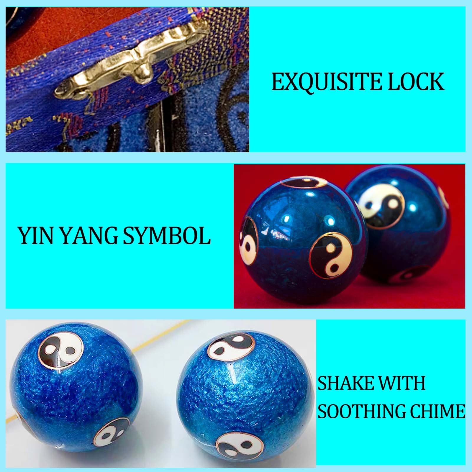 Generic 1.85 Cloisonne Health Hand Balls Yin-Yang Chinese Meditation Baoding Feng Shui Healthy Exercise Stress Balls with Gift