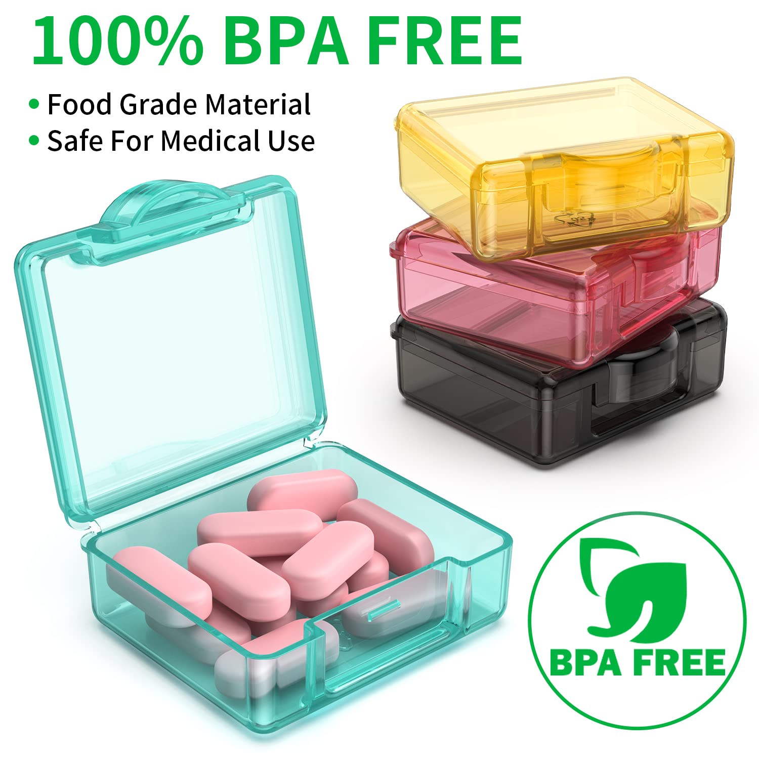 Small Pill Box 8 pcs,Cute Travel Pill Organizer Case Mini Tiny Clear Plastic Storage Containers Portable for Pocket Purse