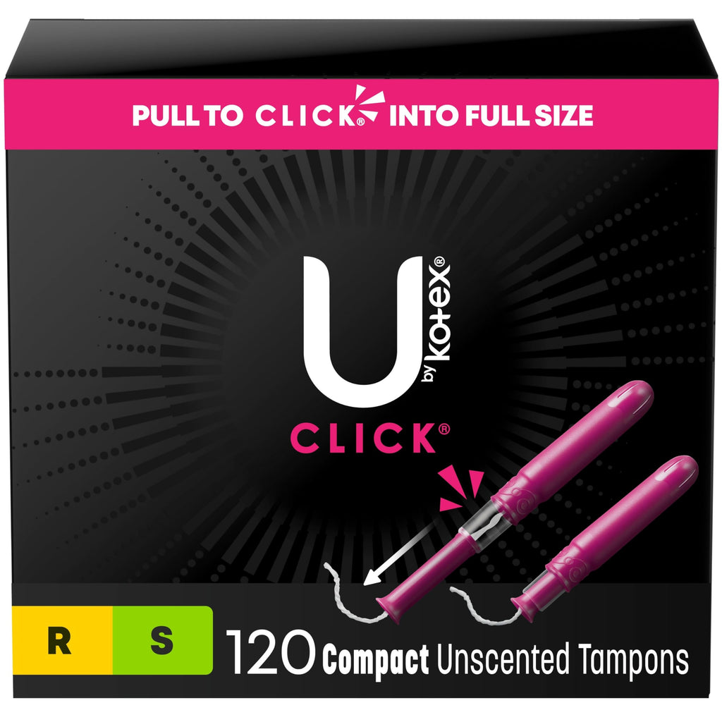 U by Kotex Click Multipack Tampons, Compact, Regular/Super Absorbency, Unscented, 120 Count (8 Packs of 15) (Packaging May Vary)