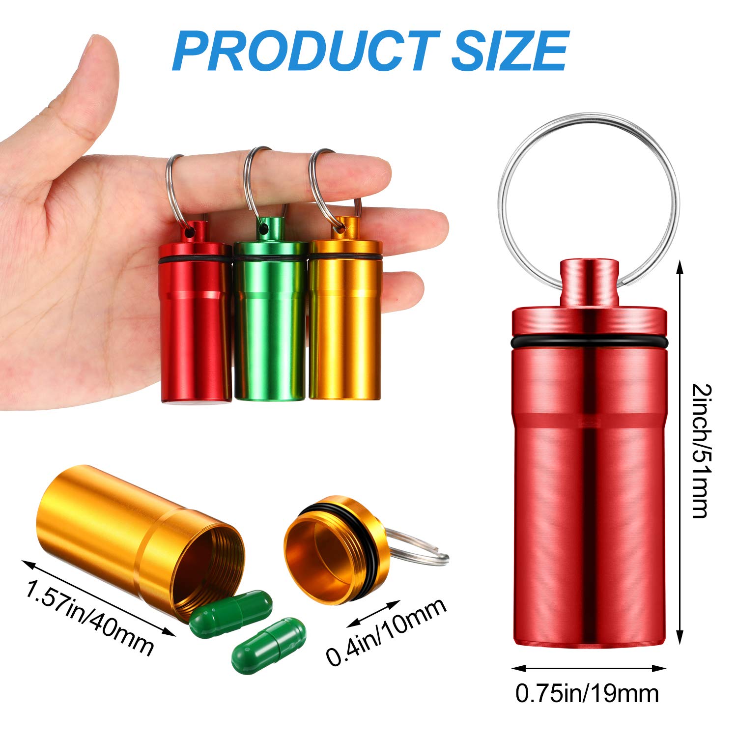 Hotop 14 Pieces Pill Holder Keychain Portable Pill Case Waterproof Aluminum Keychain Tablet Container Mini Metal Tablet Boxes St