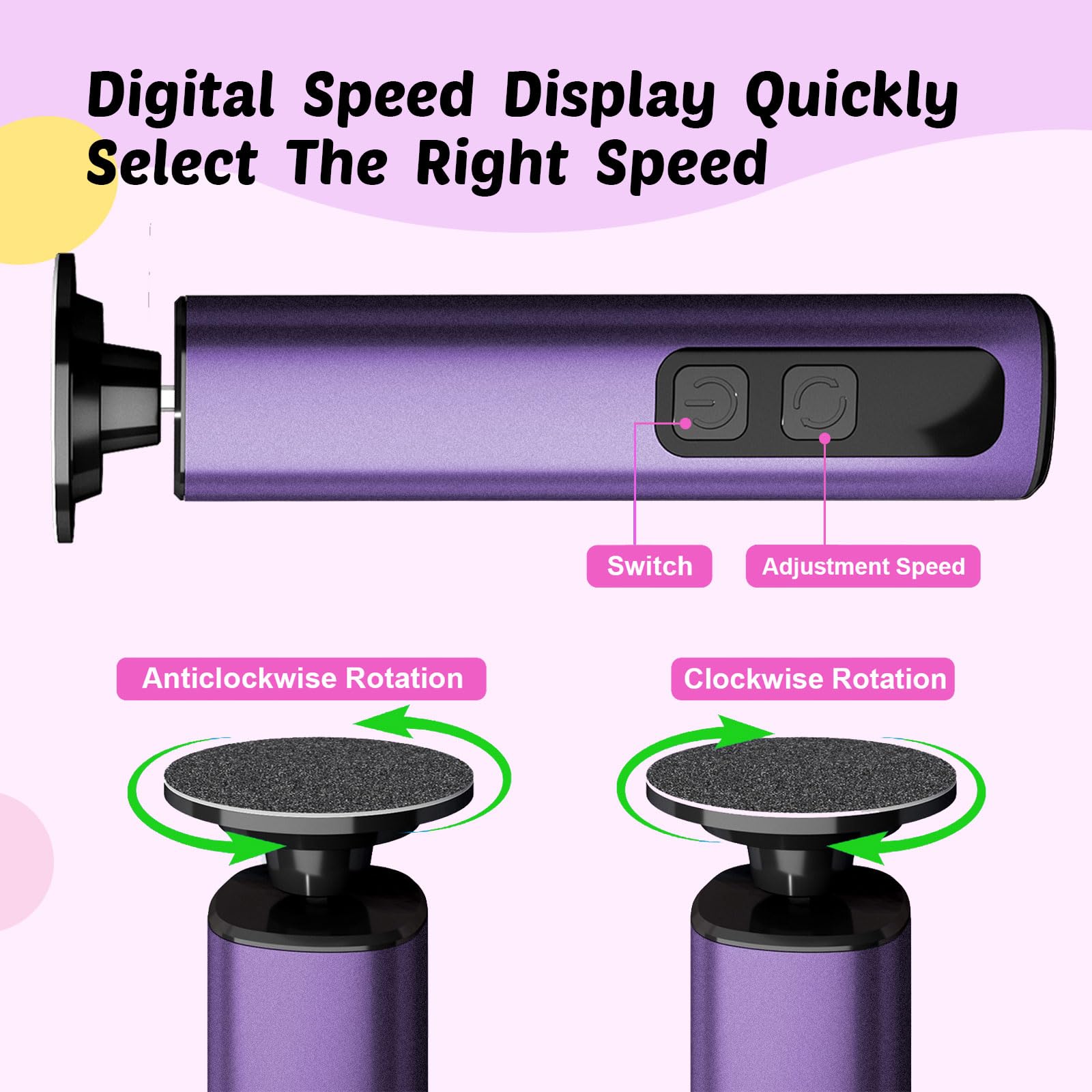 Electric Foot Callus Remover, 9-Speed for Dead Skin & Hard Calluses, Aluminum Alloy, Type-C Rechargeable, Replacement Discs, Spa