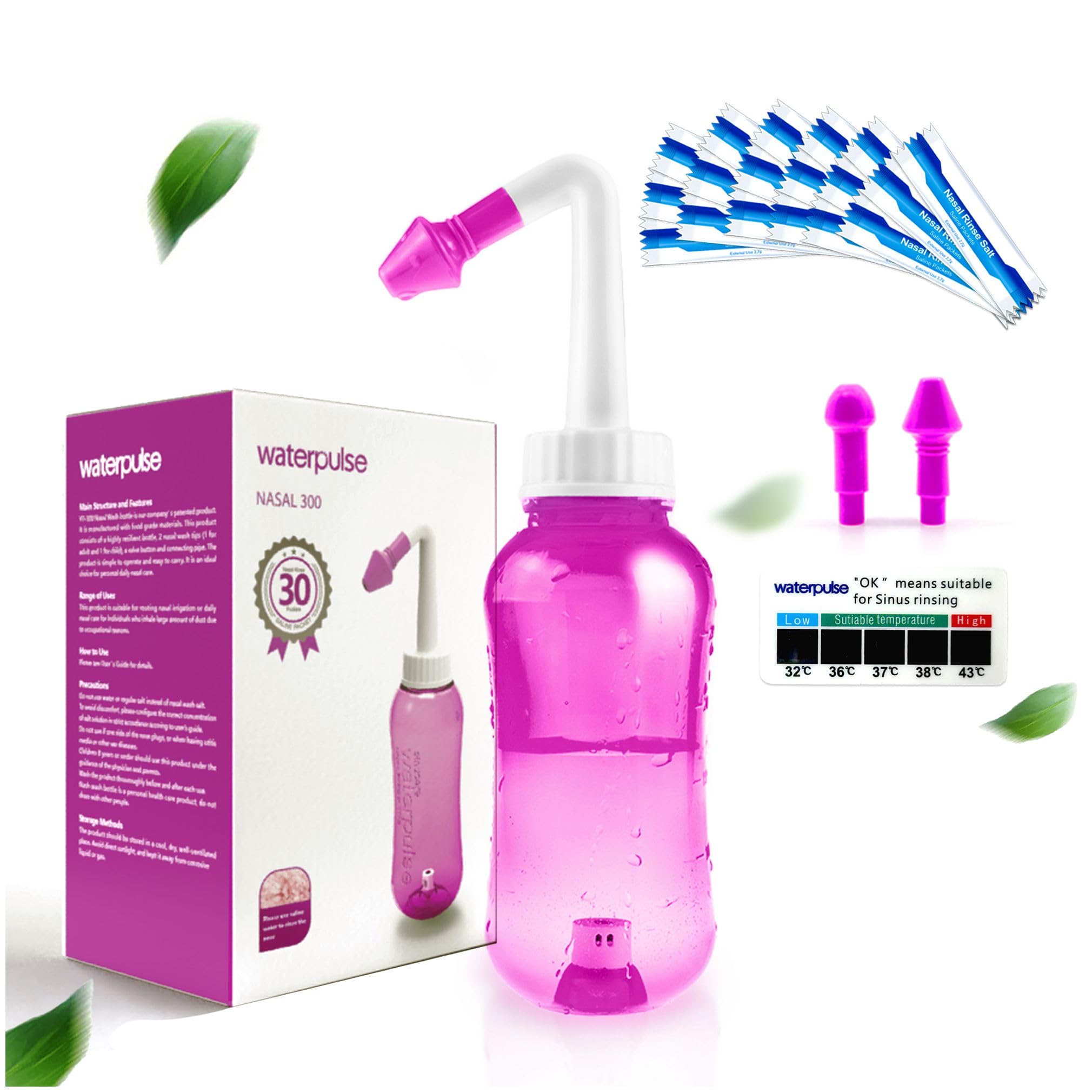 Waterpulse Neti Pot Sinus Rinsing, Nasal Wash Bottle Sinus Rinsing Bottle Cleaner Pressure Irrigation Neti-Pot with Sticker Ther