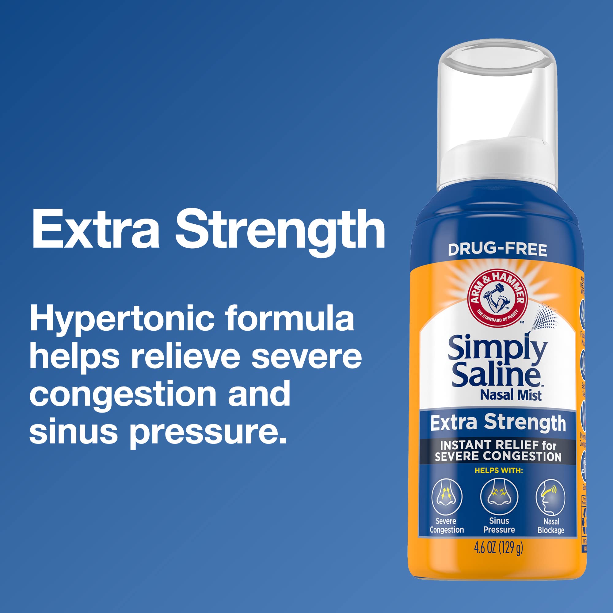 Arm & Hammer Simply Saline Extra Strength Nasal Mist 4.6oz, Saline Nasal Spray, Drug-Free, 3-Pack
