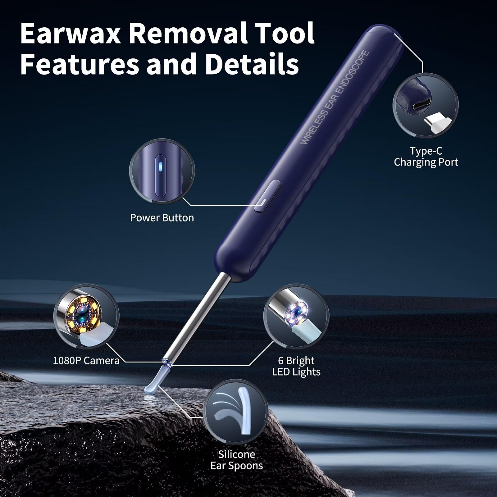 Ear Wax Removal, Ear Cleaner with Camera and Light, Ear Wax Removal Kit with 8 Pcs Set, Ear Wax Removal Tool Camera with 1080P,