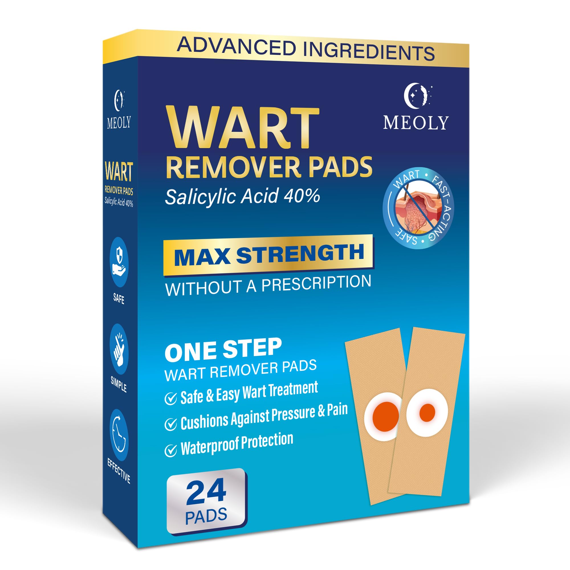 MEOLY Plantar Wart Remover Pads: Salicylic Acid Wart Remover Bandaid for Plantar Wart, Hand Wart, Corns, Callus Removal with 40%
