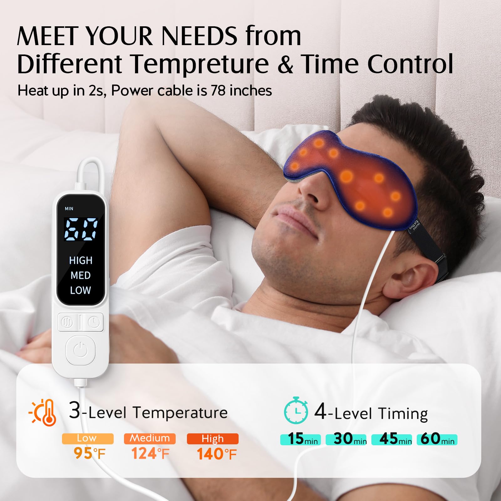 YFONG Heated Eye Mask for Dry Eyes, Stye and Migraines, USB Electric Eye Mask with 3 Temperature Settings & 4 Time Controls, War