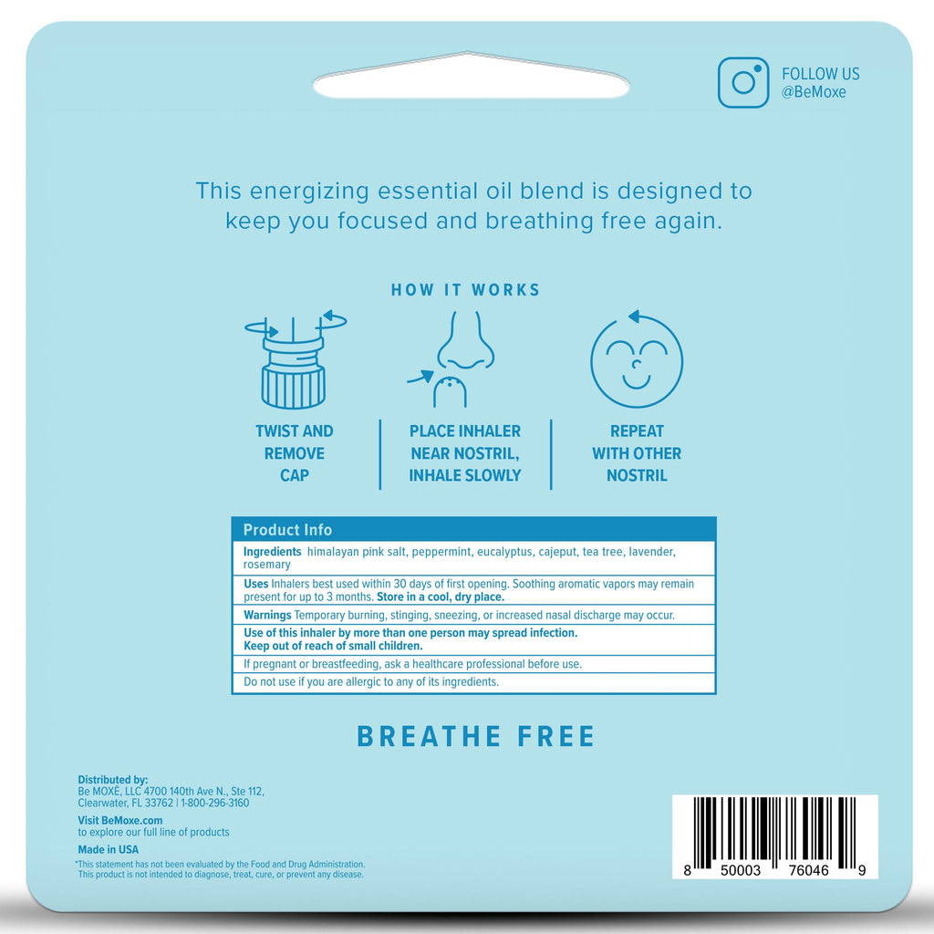 MOXE Breathe | Himalayan Salt Inhaler | Help Clear Congestion, Boost Focus and Improve Breathing | Natural Aromatherapy | Pepper