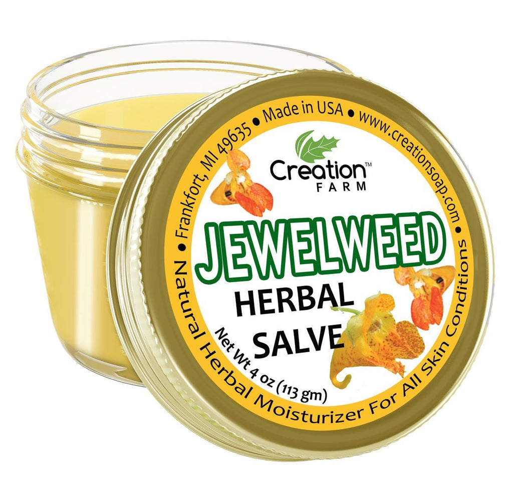 Creation Farm Jewelweed Balm, Poison Ivy Remedy, Herbal Tea Tree Salve Jar Skin Treatment Helps Tattoos, Soothes Rashes, No Glu