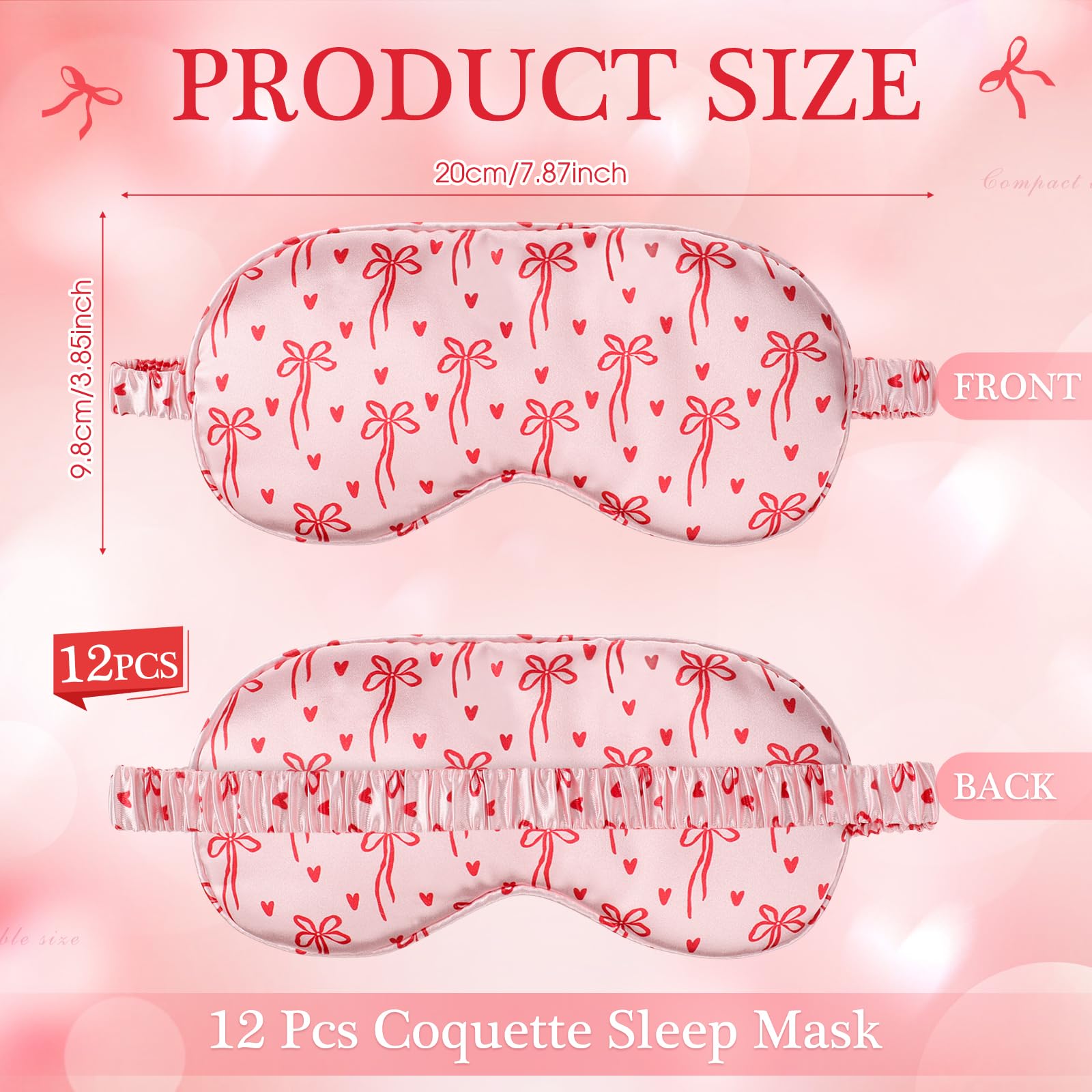 Honeydak 12 Pcs Silk Sleep Masks for Women Girls Bow Party Favors Adjustable Eye Masks for Birthday Sleepover Spa Sweet 16 Party