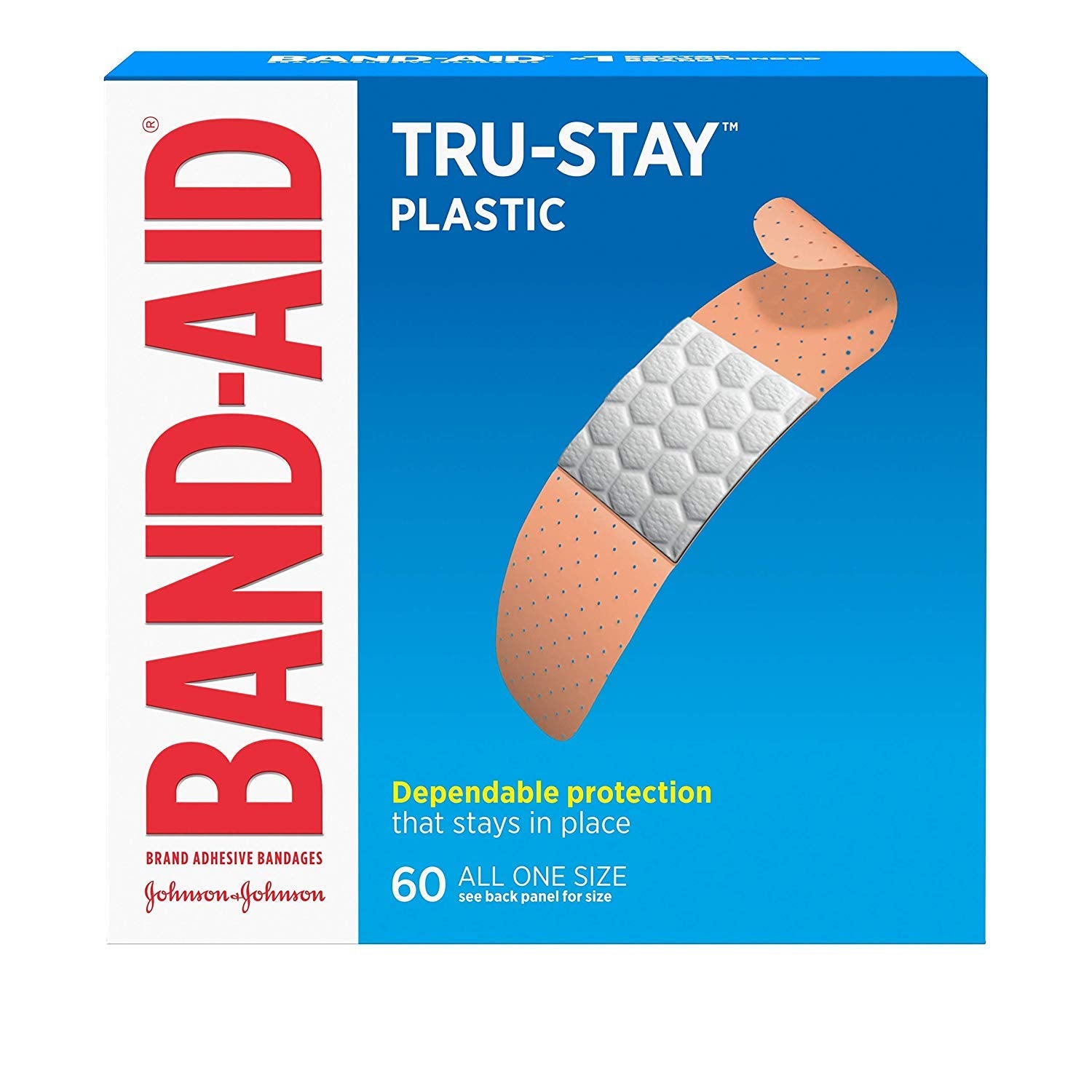Band-Aid Brand Tru-Stay Plastic Strips Adhesive Bandages for Wound Care and First Aid, All One Size, 60 ct (Pack of 9)