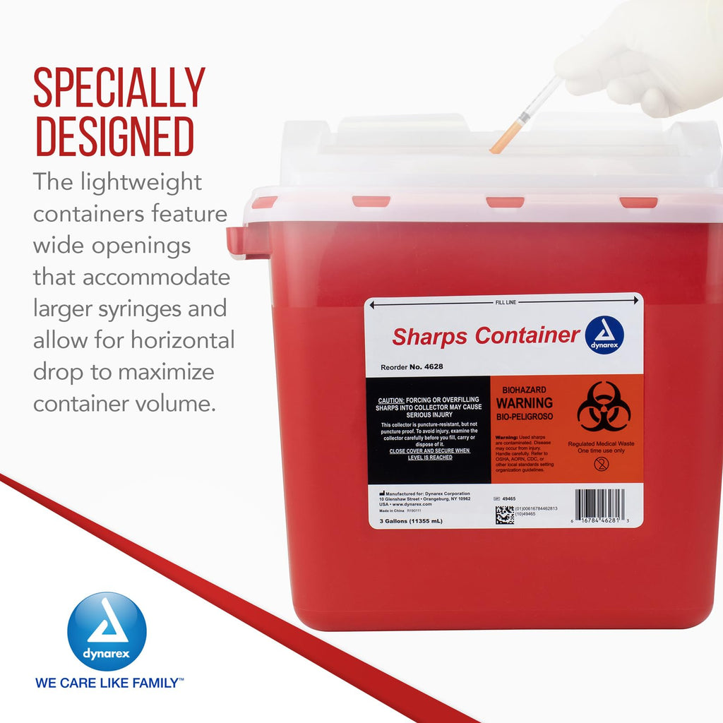 Dynarex 4628 Sharp Container, Provides a Safe Disposal of Medical Waste and Needles, Non-Sterile & Latex-Free, 3 Gallons, Made w