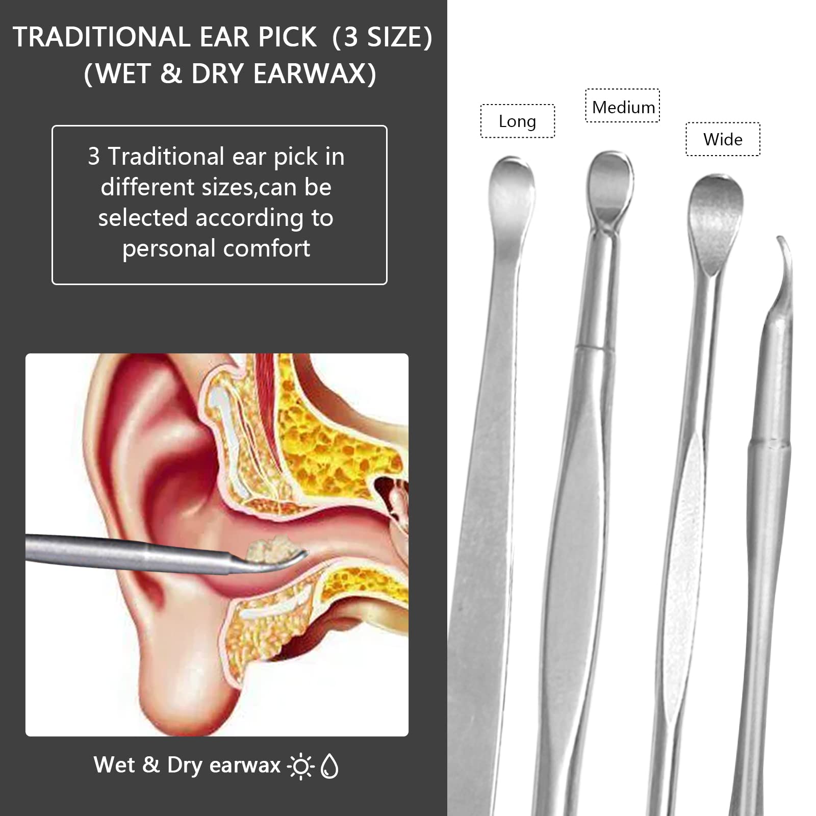 8 Pcs Ear Wax Removal Kit,Professional Double-Headed Ear Pick Earwax Removal Tools,316L Stainless Steel Ear Cleaner Curette with