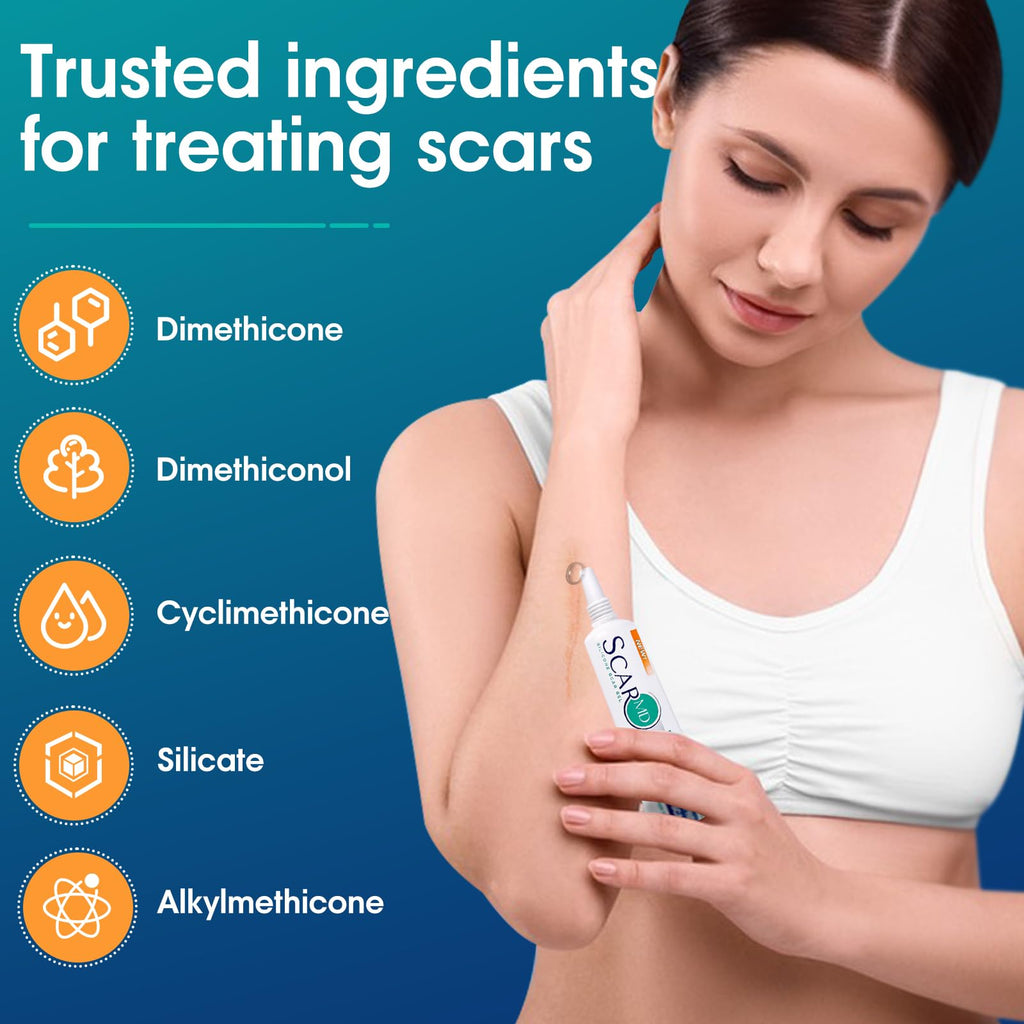 ScarMD Medical Grade Silicone Scar Gel Treatment,Keloid Bump Removal,Fades Scars from Surgery, Burn Scar,Face Belly Piercings, C