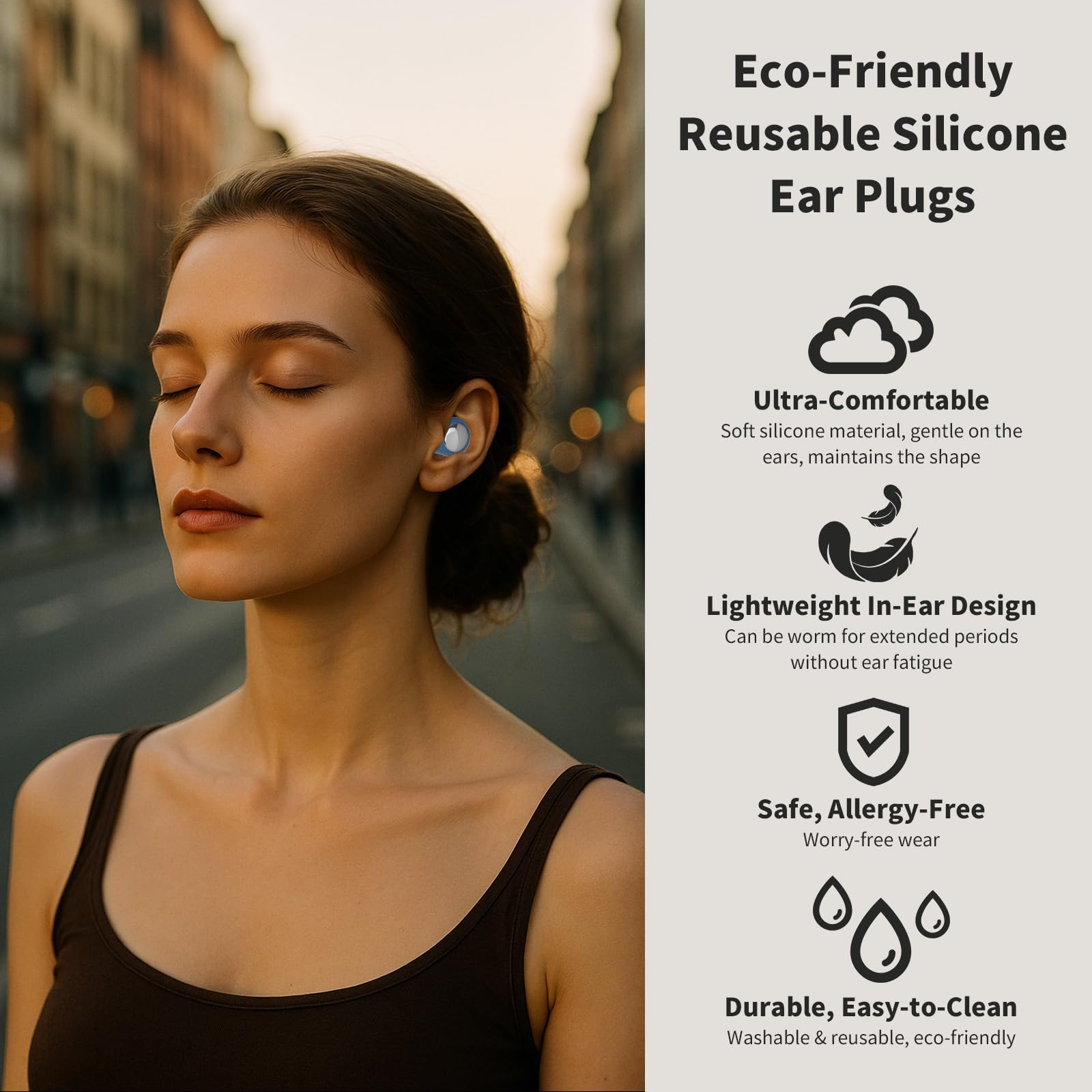 Ear Plugs for Sleeping Noise Reduction, Reuseable Earplugs for Sleep Noise Reducing, Silicone Earplugs for Concerts, Ultra Soft