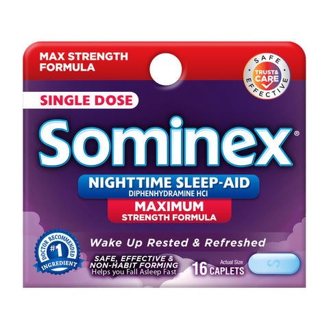 Sominex Nighttime Sleep-Aid Tablets, Maximum Strength Formula, Single Dose, Assorted, 16 Count