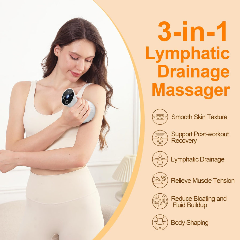 ZY ZERYEW 3-in-1 Handheld Lymphatic Drainage Massager with Red Light, Heat & Vibration - Cordless Anti Cellulite Massage Tool fo