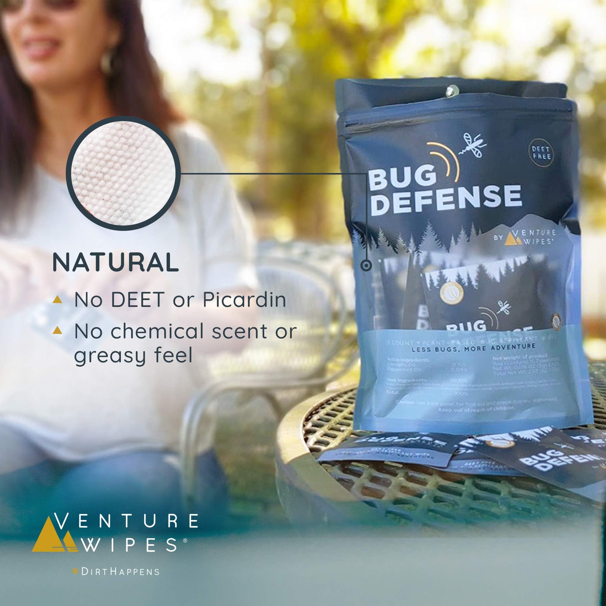 Venture Wipes Natural Mosquito Repellent Wipes - DEET-Free Bug Repellant - Long Lasting Insect Repellent Wipes - Travel Friendly