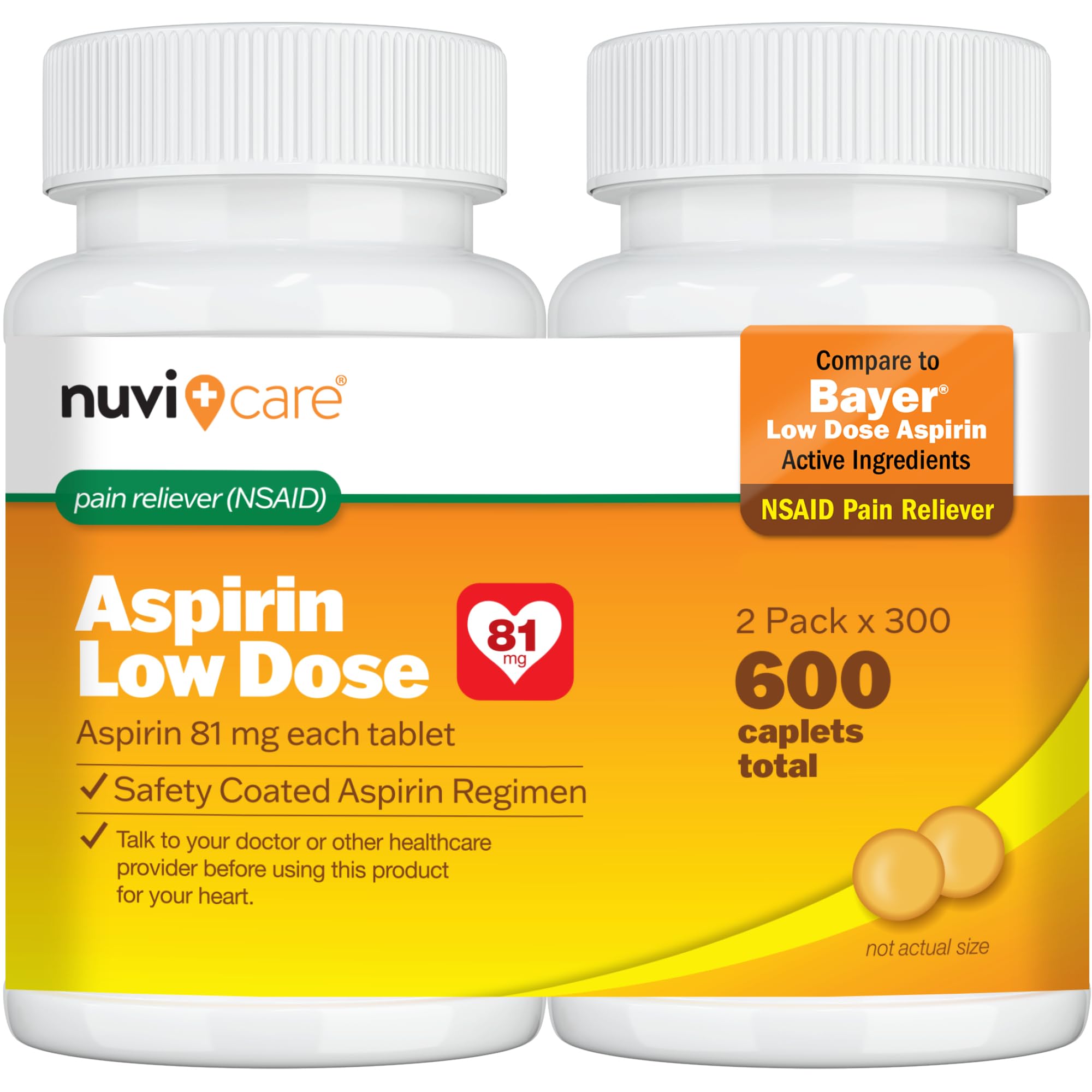 NUVICARE Low Dose Aspirin 81mg for Adults Coated Caplets - Compare to Active Ingredient in Low Dose Bayer Aspirin 81mg for Adult