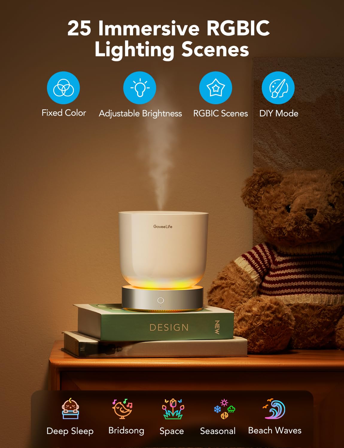 GoveeLife Smart Essential Oils Diffuser with Alexa App Control Room Decor for Bathroom Home Office Bedroom, 300ml Quiet Cool Mis