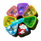 7 Day Pill Case for Medication, Vitamins, Fish Oils, Supplements, Travel Pill Box (Black Rainbow)