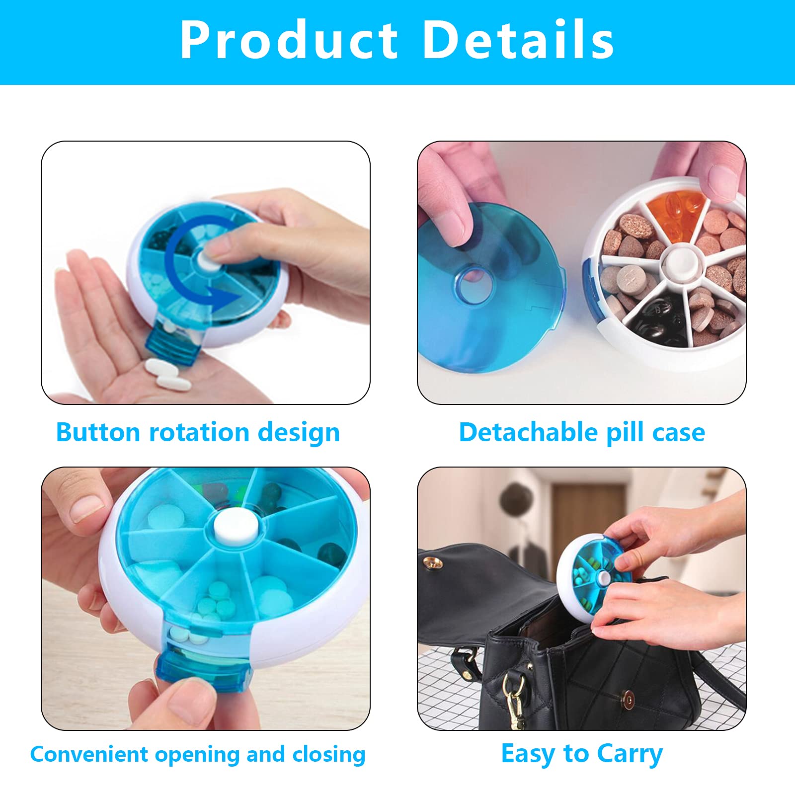 3PCS Pill Organizer Travel Pill case for Purse Portable Medicine case Small Weeks Pill Box for Vitamins/Fish Oil/Pills/Supplemen