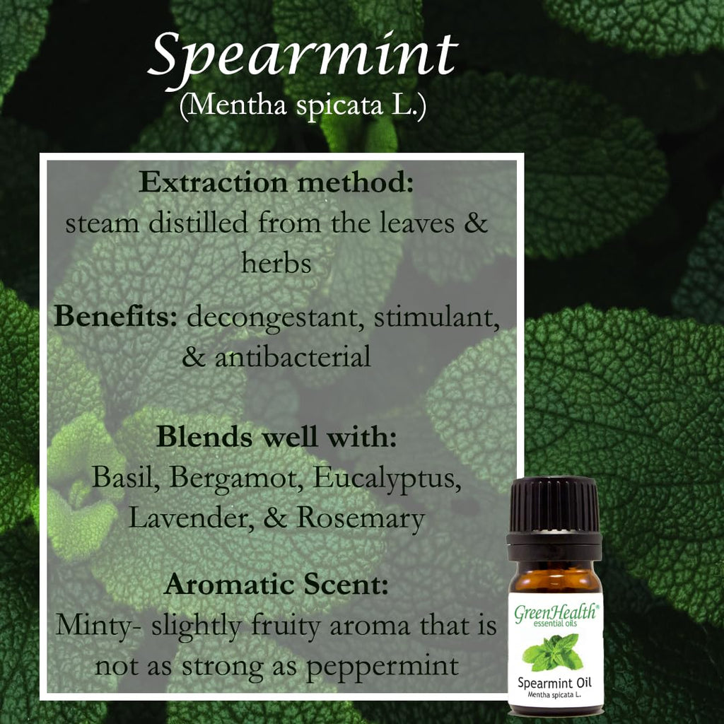 Spearmint Essential Oil - 4 fl oz Amber Glass Bottle w/Cap - 100% Pure Essential Oil - GreenHealth