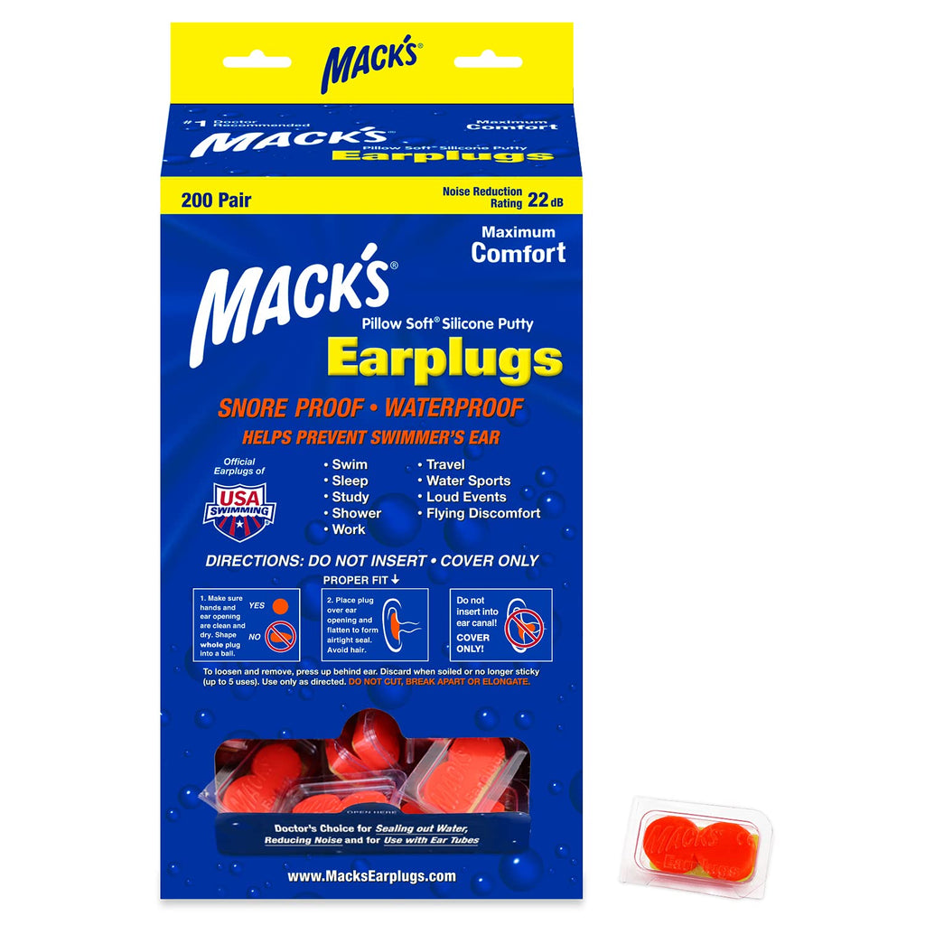 Macks Pillow Soft Silicone Earplugs - 200 Pair Dispenser - The Original Moldable Silicone Putty Ear Plugs for Sleeping, Snoring