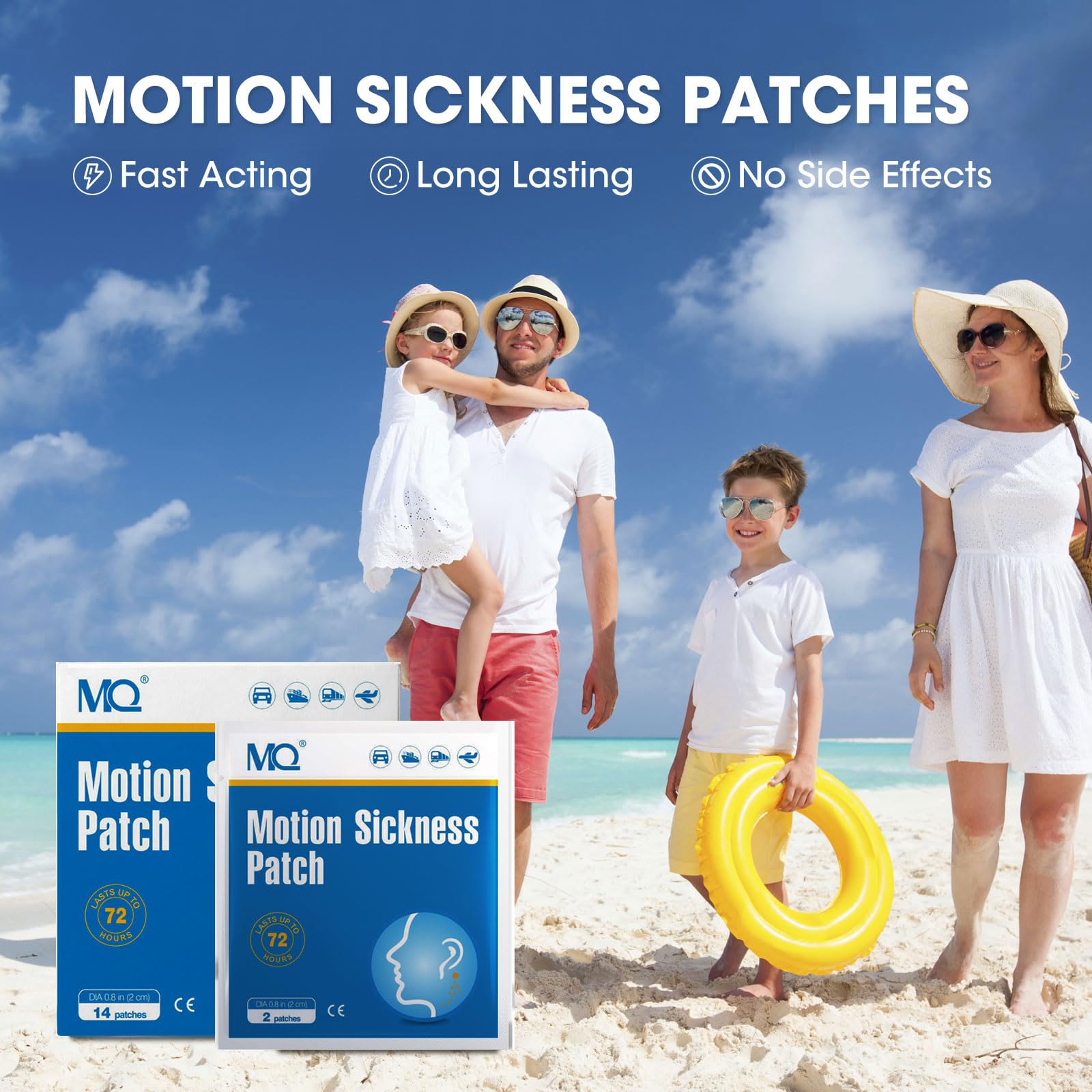 MQ 14 ct Motion Sickness Patches Non Drowsy Sea Sickness Patch for Cruise Travel Essentials, Waterproof Car Sick Patches Behind