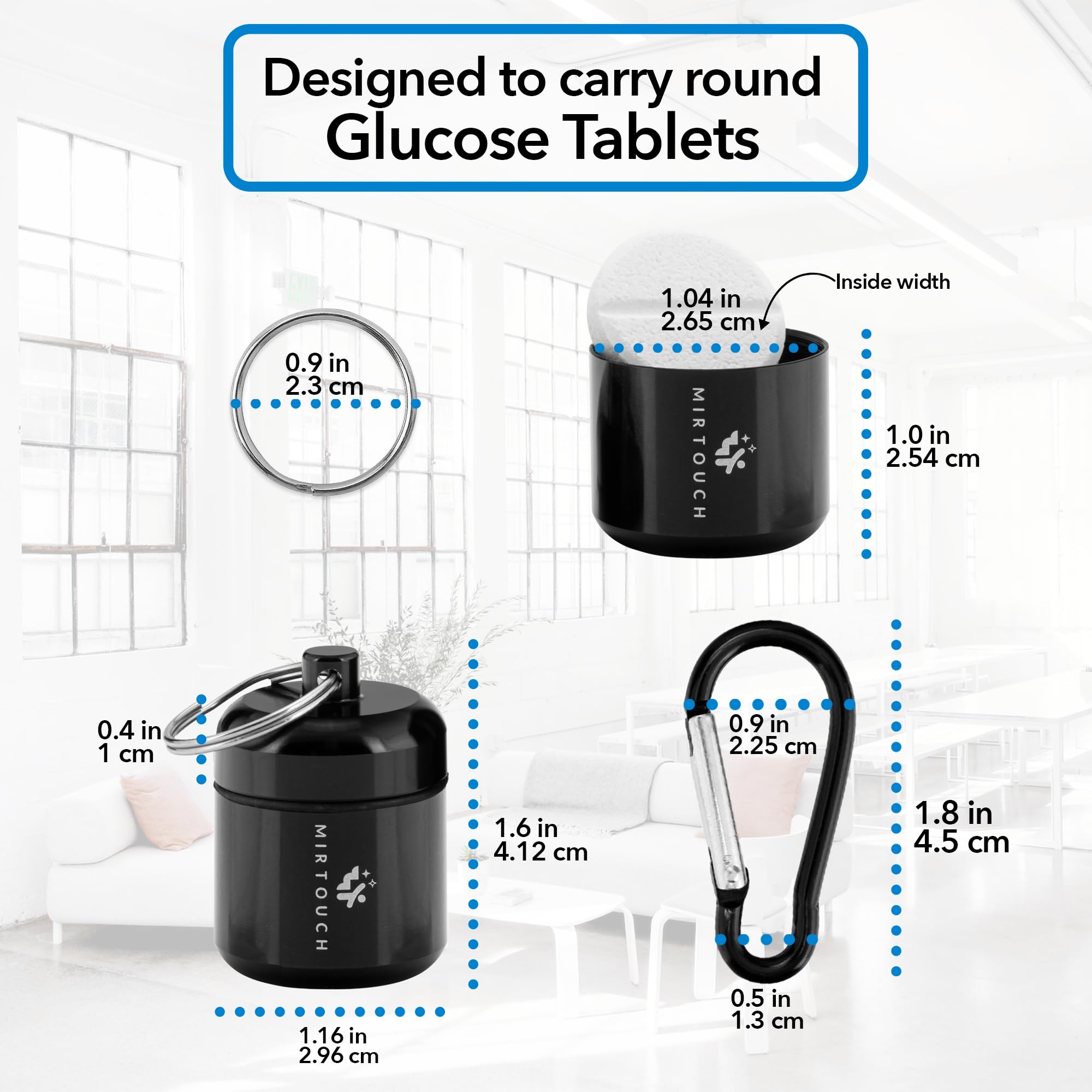 Portable Keychain Pill Holder Case for Round Glucose Tablets & Critical Medicine - Discreet Waterproof Key Chain Pill Container