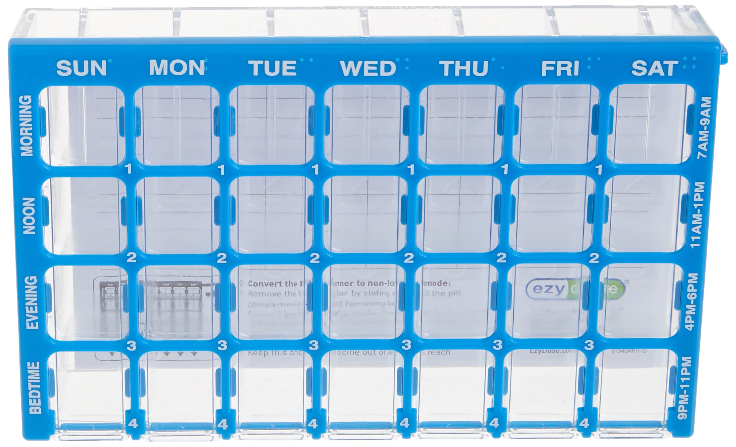 Ezy Dose Weekly (7-Day) Pill Case, Medicine Planner, Vitamin Organizer Box, Small Compartments with Easy Fill Tray, 4 Times a Da