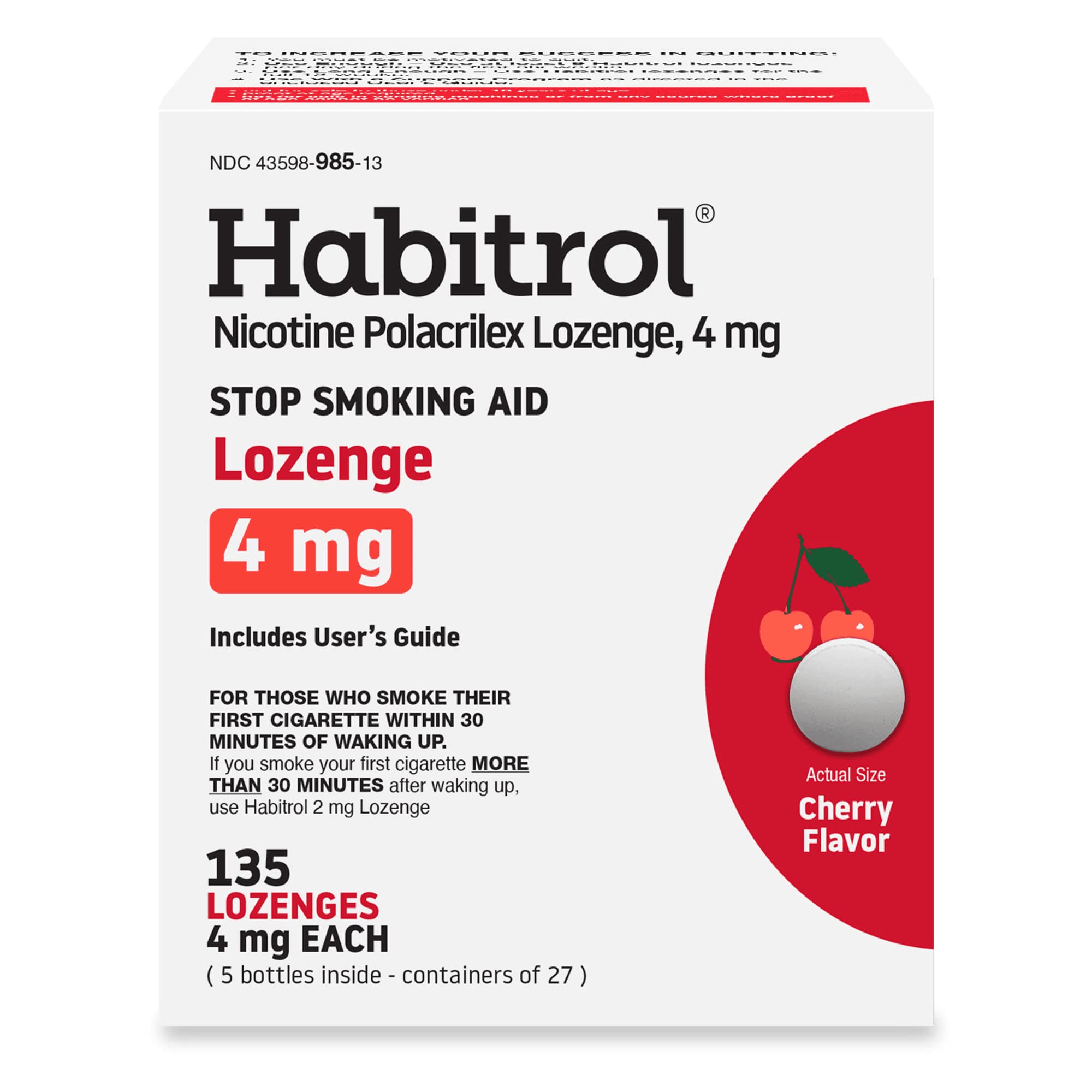 Habitrol Nicotine Lozenges 4 mg Cherry Flavor - 135 Count - Stop Smoking Aid - Reduce Cravings and Withdrawal Symptoms