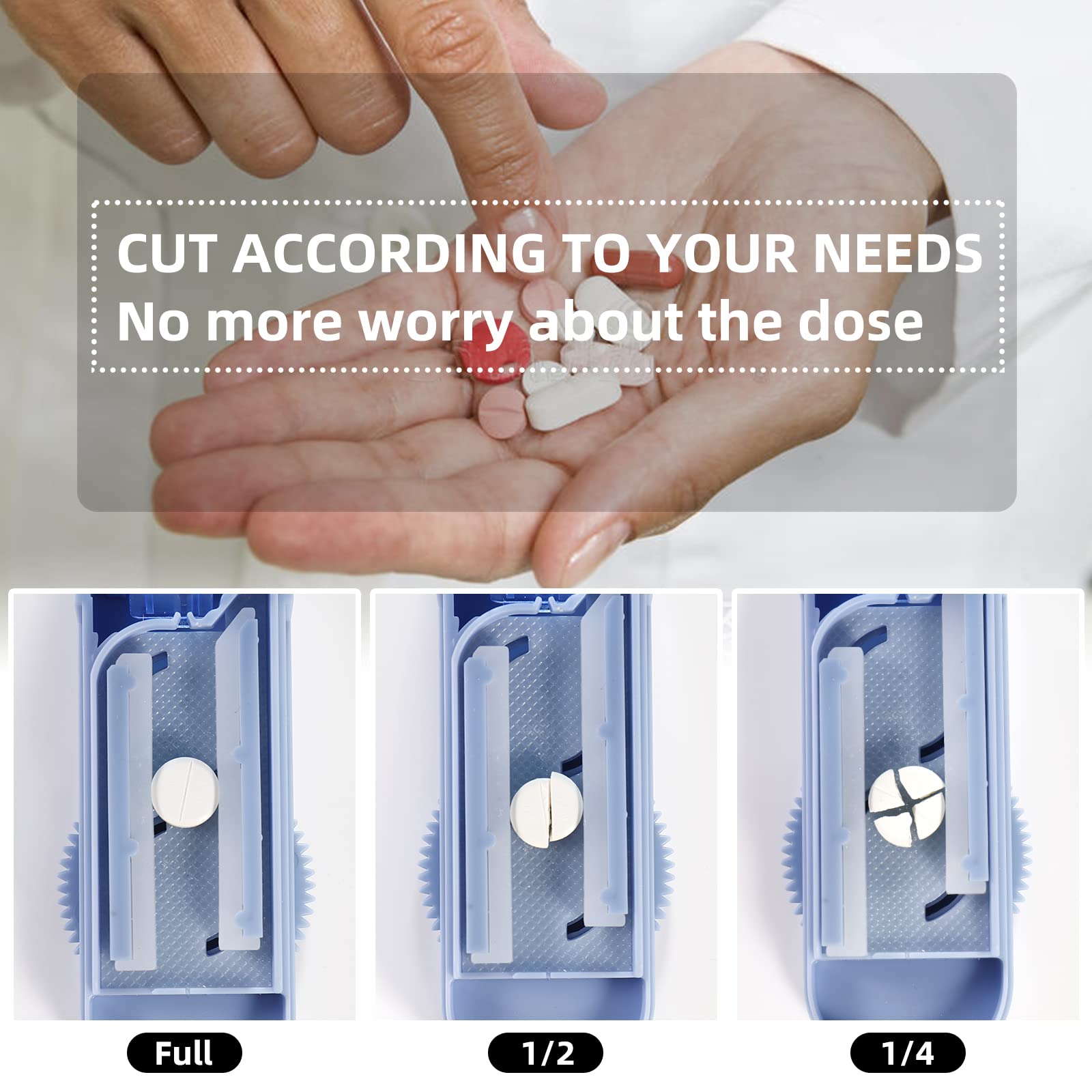 Multiple Pill Splitter, Adjustable Pill Cutter, Stainless Steel Cutting Blade & Blade Guard, with Accurate Pill Alignment, for C