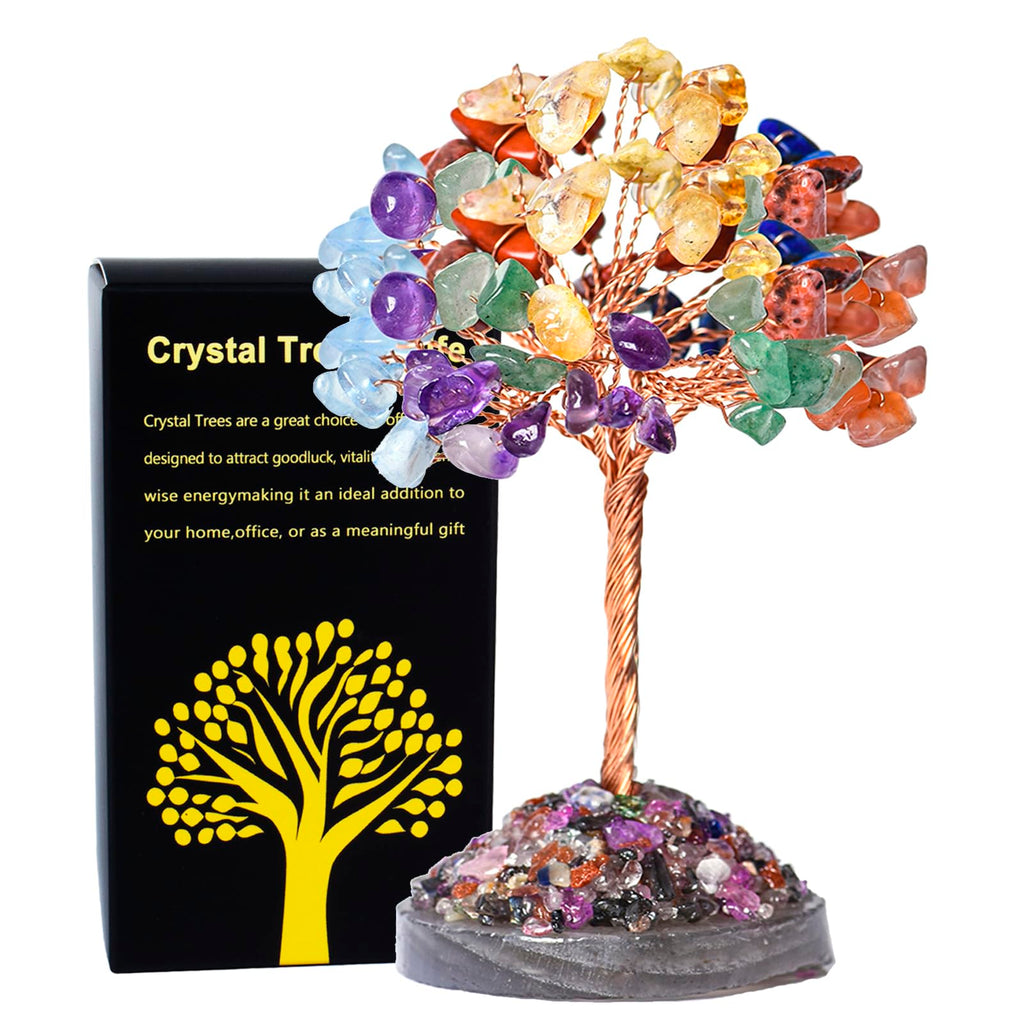 QLRSUXN Seven Chakra Crystal Tree of Life,4 Inch Natural Healing Stones,Reiki Energy Money Tree, Handmade with Copper Wire,Feng 