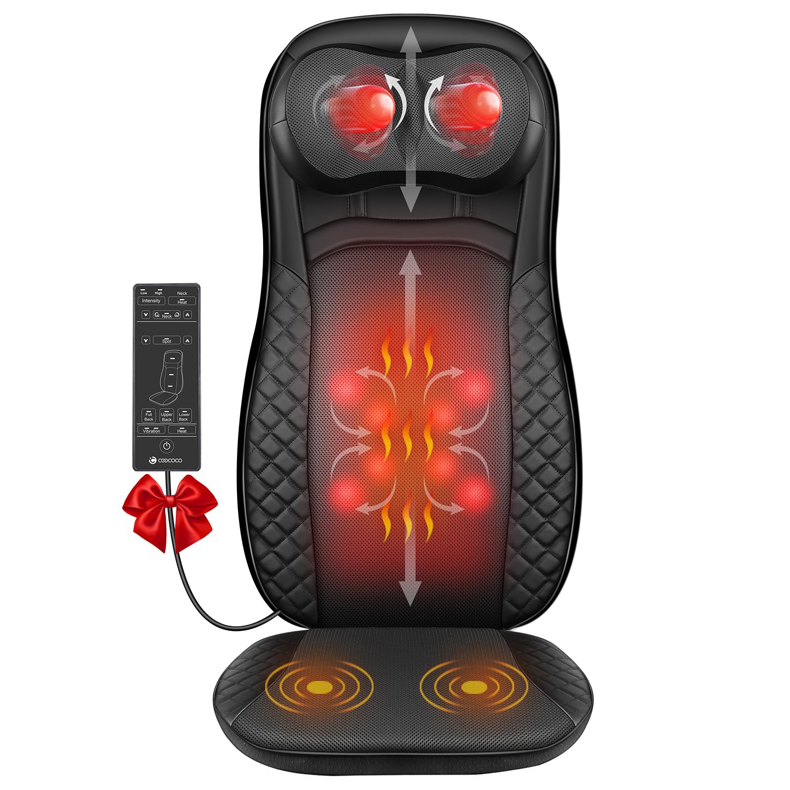 CooCoCo Shiatsu Back Massager with Heat, Gifts for Men Women, Deep Kneading Massage Chair Pad for Neck Back Shoulders, Massager 