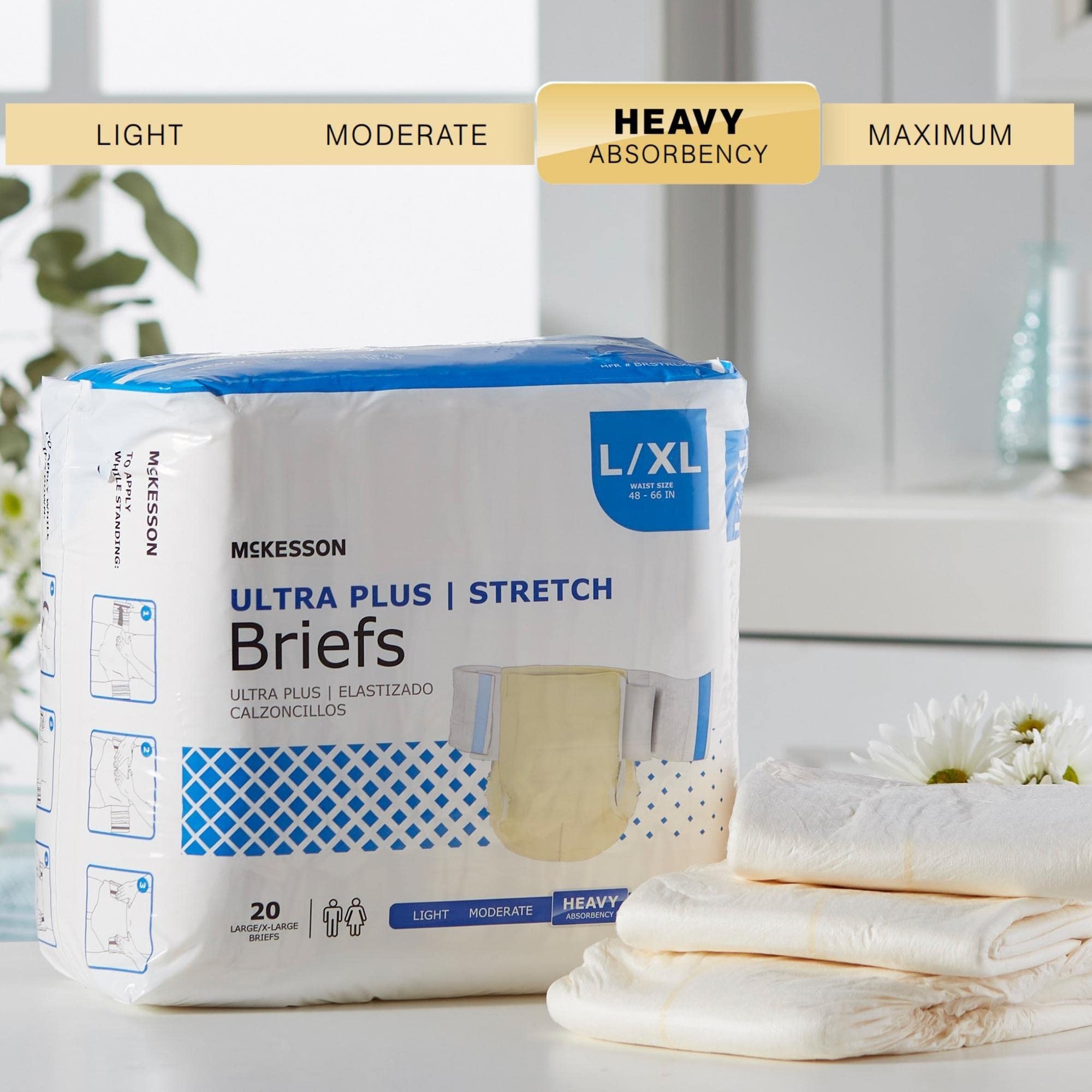 McKesson Ultra Plus Stretch Briefs, [80 Count], L/XL, 48-66 in. Incontinence Adult Diapers, Heavy Absorbency, Unisex, Disposable