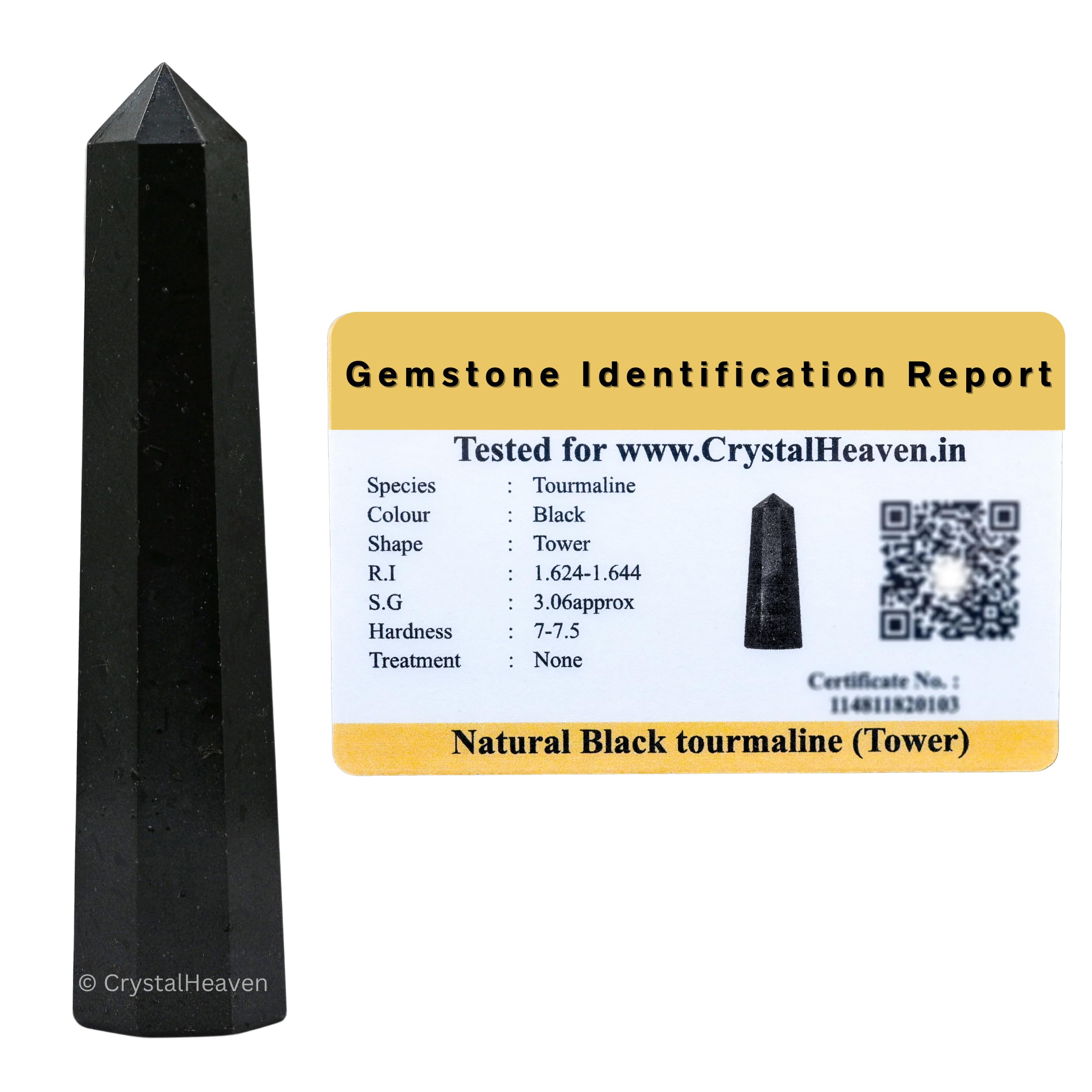 Crystal Heaven Certified Black Tourmaline Crystal Tower Obelisk Point For Chakra, Healing & Balancing-Aaa Grade Original Certifi