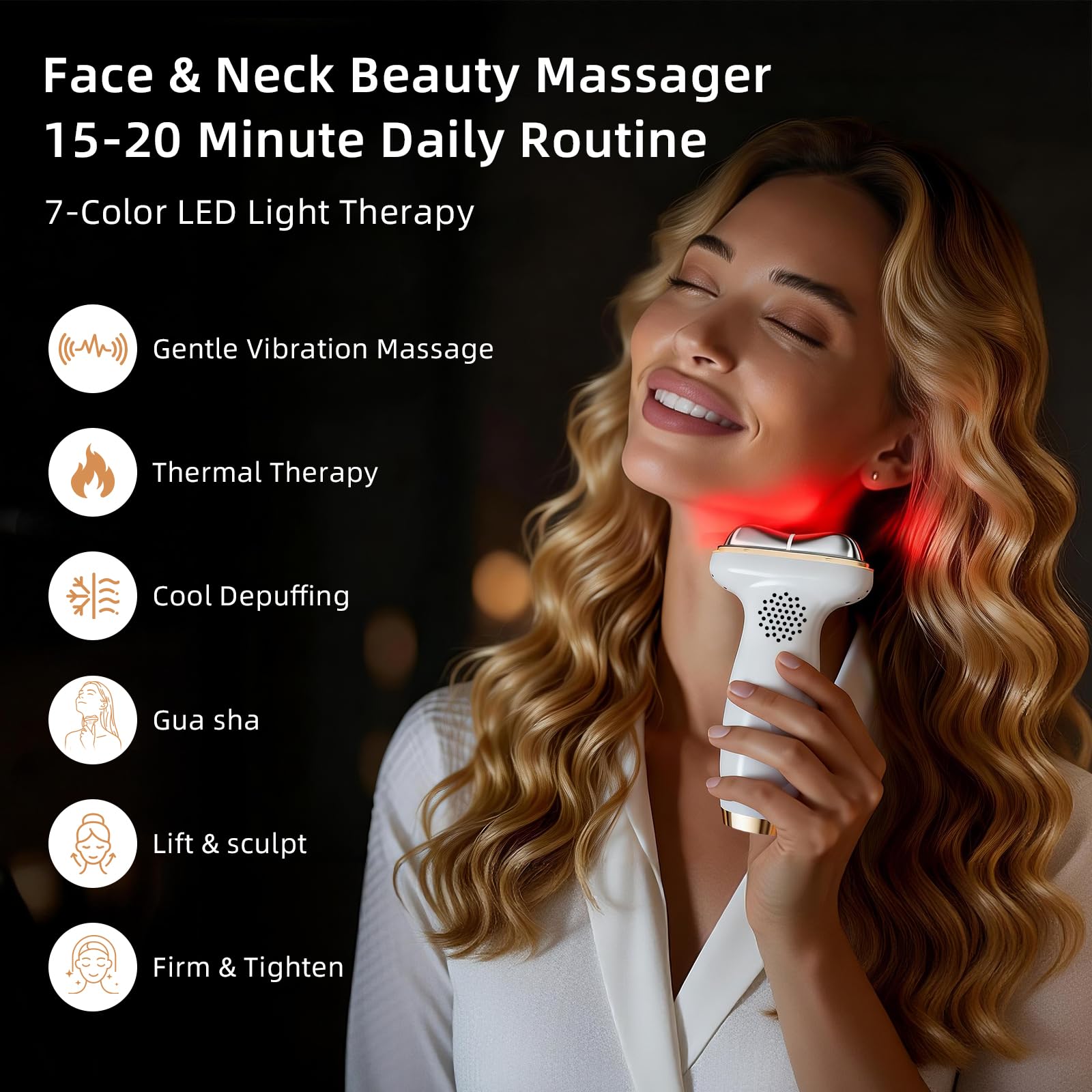 Red Light for Face & Neck Beauty Massager, 7-in-1 LED Gua Sha Sculptor, Microcurrent, Vibration for Face Neck Eye Lifting, Wrink