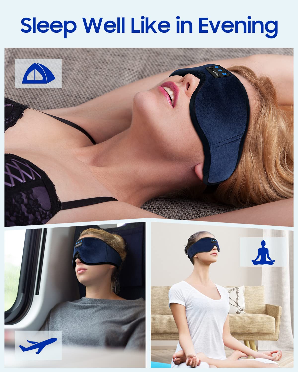 LC-dolida Sleeping Headphones Eye Mask, Sleep Mask with Bluetooth Headphones 3D Eye Mask Wireless Music Cotton Sleep Cover for S