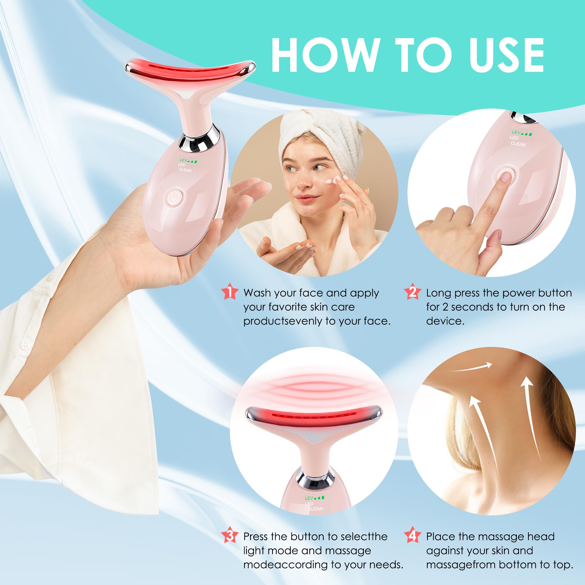 Facial Massager for Face and Neck, Red-Light-Therapy-for-Face and Neck, Face culpting Wand with 7 Color, at-Home Face Tool for S