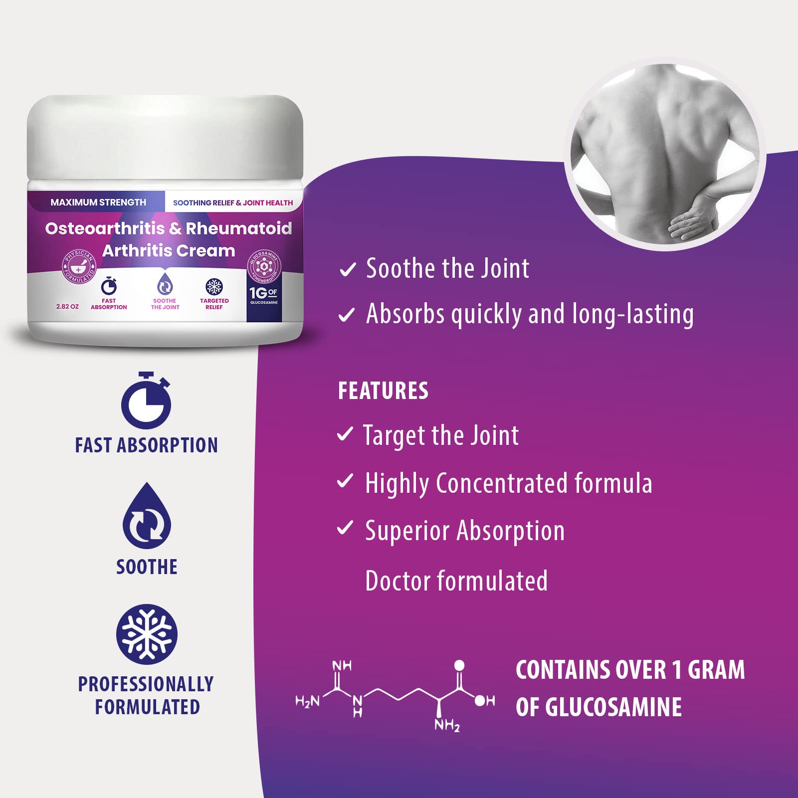 Osteoarthritis And Rhematoid Arthritis Cream By PMT - Soothing Relief For Your Knees and Hands. Includes 1 Gram Of Glucosamine;